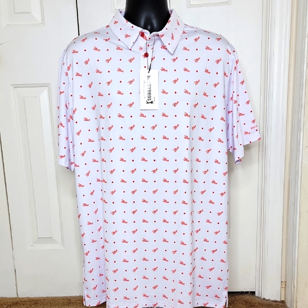 Bogey Bros Golf Polo Shirt Size XXL White with Red Mulli Graphic Print NWT